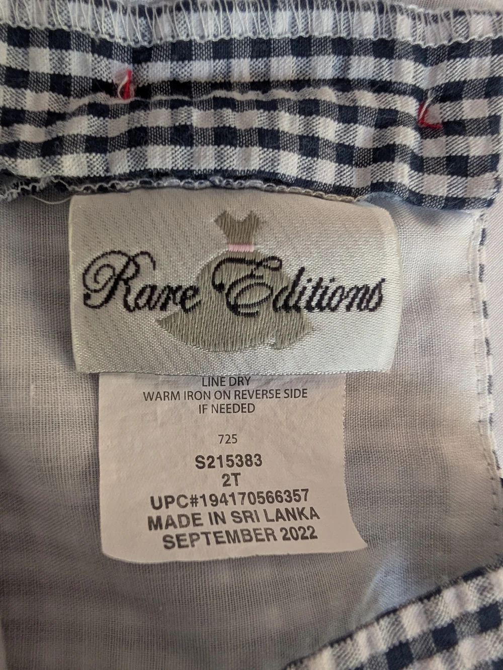 Rare Editions Black Gingham Dress with Red Accents 2t